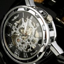 Mechanical Skeleton Mens Wrist Watch Classical Style Big Dial