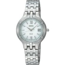 Men`s Seiko Solar Watch W/ White Dial & Stainless Steel Bracelet