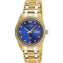 Men Sartego SGBL08 Gold Tone Automatic Dress Watch Blue Dial