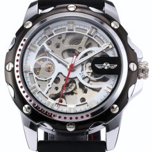 Men Skeleton Automatic White Dial Mechanical Silicone Sport Watch Dailyetrade