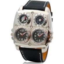 Men Watch: New Two-dial Quartz Analog Sports Watch w/ Thermometer Compass White