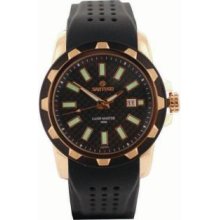 Menandamp;apos;s Gold Tone Stainless Steel Landmaster Black Checkered Dial Rubber Strap - Watch