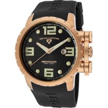 Men's Ambassador Black Dial Rose Gold Tone IP Case Black Silicone ...