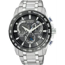 Men's Atomic Titanium Black Dial Eco-Drive Chronograph Perpetual Calendar Sapphi