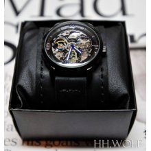 Men's Automatic Skeleton Watch - SALE - Worldwide Shipping - Steampunk Monaco Leather - USA Hand Made
