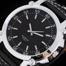 Mens Black Army/military Steel Case Quartz Wrist Watch Black Band Xmas Gifts