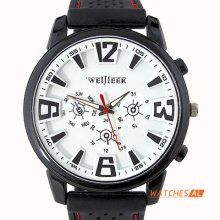 Men's Boys White Dial Black Rubber/silicone Sports Quartz Wrist Watch
