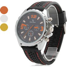 Men's Casual Sports Style Analog Silicone Quartz Wrist Watch (Black)