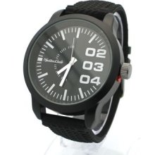 Mens Casual Sports Tire Pattern Silicone Watch Designer's Big Dial Black White