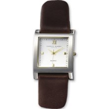 Mens Charles Hubert Dark Brown Leather Band White Dial