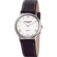 Mens Charles Hubert Leather Band ring Off White Dial Super Slim W ...