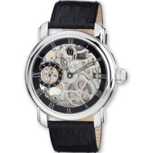 Mens Charles Hubert Leather Band Black Skeleton Dial