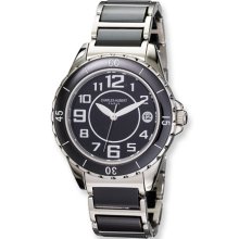 Mens Charles Hubert Stainless Steel and Ceramic Black Dial Watch No. 3755-B