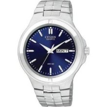 Mens Citizen Quartz 50 Meter Blue Dial Stainless Steel Watch W Date Bf0590-53l