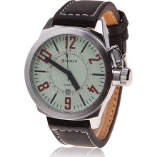 mens curren 8062 stainless steel chrome watch w/white face leather band u-boat - Leather