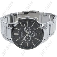 mens curren cwt 8001 stainless steel chrome watch w/black face dress