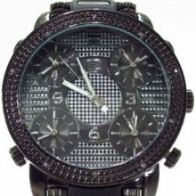 Mens Diamond 5 Time Zones Super Techno M-6136 Watch Round Cut 0.10ct