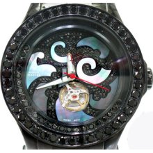 Mens Diamond Aqua Master Watch Round Cut Black Color W 211B 7.50ct