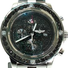 Mens Diamond Black Breitling Watch Round Cut G Color 9.00ct
