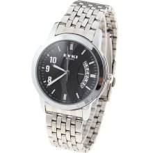 Mens Eyki Stainless Steel Black And Chrome Quartz Watch Calendar Japan