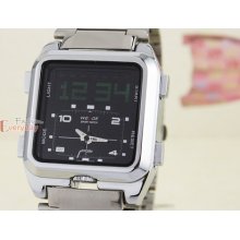 Mens Fashion Rectangle Quartz Sports Led Analog Back Light Wrist Watch S-steel