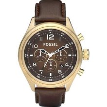 Men's Fossil Vintaged Bronze Case Brown Leather Chronograph De5002 Watch