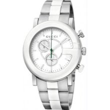 Men's Gucci G-Timeless Stainless Steel Case and Bracelet White Dial Chronograph