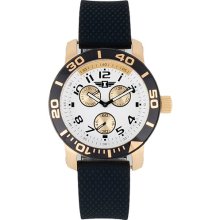 Mens I by Invicta Rubber 3 Eye Rotating 18kt Gold Plated Bezel Date Wa