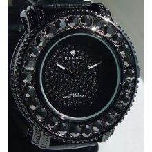 Mens Iced Out Hip Hop Black On Black 50 Cents Techno Ice King Bling Bling Watch