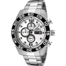 Mens Invicta 1014 Ii Chronograph Silver Dial Black Bezel Stainless Steel Watch