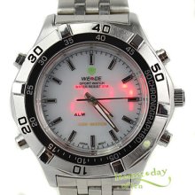 Mens Led Chro Sport Wrist Watch Quartz Night Light Digital Dual Display Steel