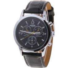 mens Mike stainless steel chrome dress watch black and yellow face leather band - Yellow - Leather