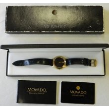 Mens Movado 87-d1-844 Black Museum Dial Gold Tone Swiss Quartz Watch