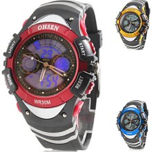 Men's Multi-Functional Rubber Analog Multi-Movement Digital Wrist Watch with Blue Light (Black)