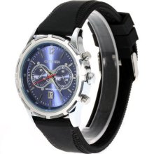 mens new Curren stainless quartz watch blue face & chrome finish band rubber