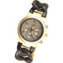 Men's Or Ladie's, Black Acrylic & Gp Metal Bracelet Designer Style Watch