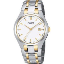 Men's Pulsar By Seiko Pxda95 White Dial Quartz Stainless Date Watch