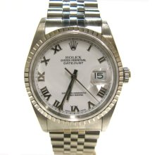 Mens Rolex Datejust 16220 Roman Numeral Dial Stainless