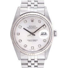 Men's Rolex Datejust Watch 16234 Custom Silver Diamond Dial