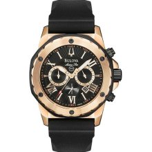 Men's Rose Gold Tone Stainless Steel Marine Star Black Dial Rubber Str