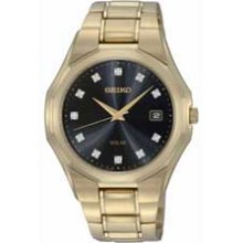 Men's Seiko Solar Crystal Accent Gold-Tone Stainless Steel Watch with