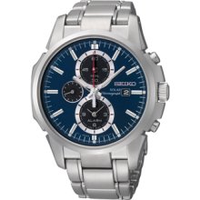 Mens Seiko Stainless Steel Blue Dial Solar Alarm Chronograph Watch