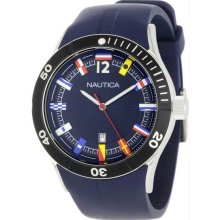 Men's Stainless Steel Case Rubber Bracelet Blue Tone Dial Date Display