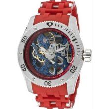 Men's Stainless Steel Case Sea Spider Red, Blue and Silver Skeleton Di