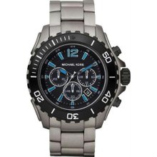 Men's Stainless Steel Chronograph Quartz Black Dial Blue Hour Markers