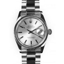 Mens Stainless Steel Oyster Silver Stick Dial Fluted Rolex Datejust