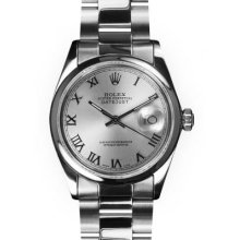 Mens Stainless Steel Oyster Silver Dial Smooth Bezel Rolex Datejust