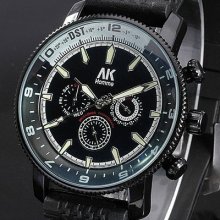 Mens Stunning Battalion Army Automatic Mechanical Chrono Watch Black Leather