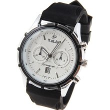 Mens Valia Black And White Quartz Watch Black W/silicone Comfort Band Date