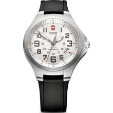 Mens Victorinox Base Camp Black Strap Watch- Silver